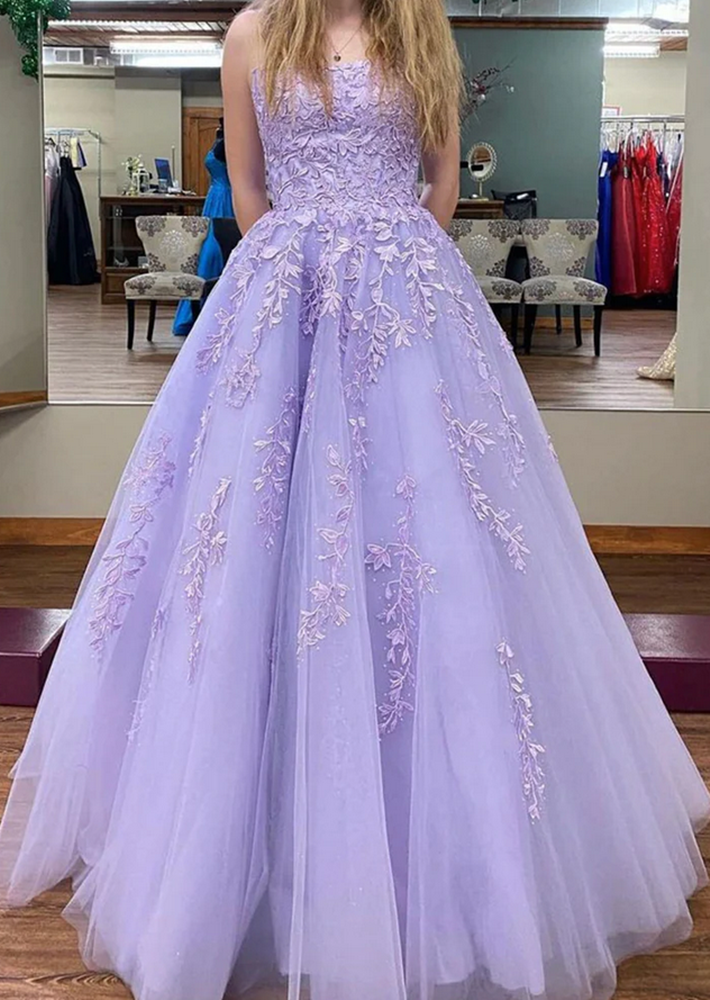 Women A-Line Lace Prom Dresses Long Appliques Evening Party Dress YPD049