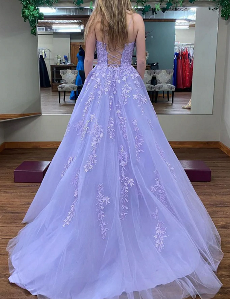 Women A-Line Lace Prom Dresses Long Appliques Evening Party Dress YPD049