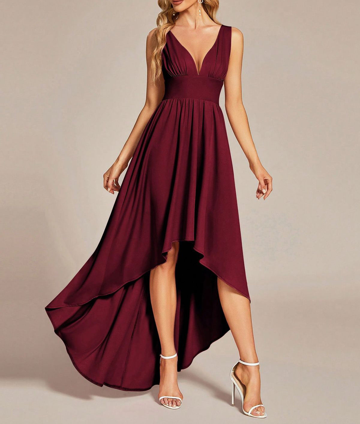 Women High Low Chiffon Bridesmaid Dresses Long V-Neck Wedding Party Gowns YBD055