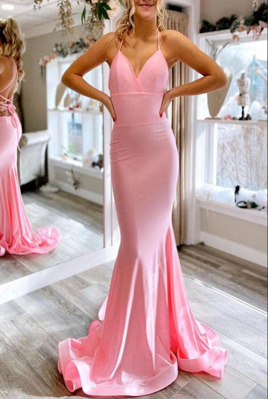 Women Mermaid Pink Prom Dresses Long Sexy Backless Evening Gowns Formal Party Dress YPD403