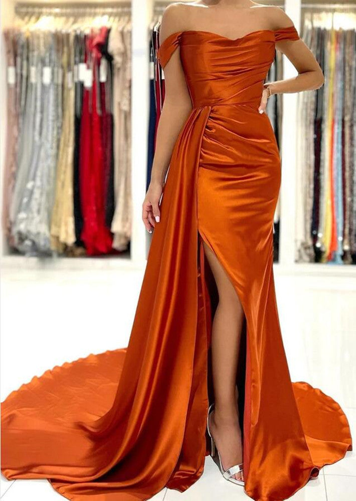 Women Mermaid Satin Prom Dresses Long Side Slit Evening Gowns Formal Party Dress YPD356