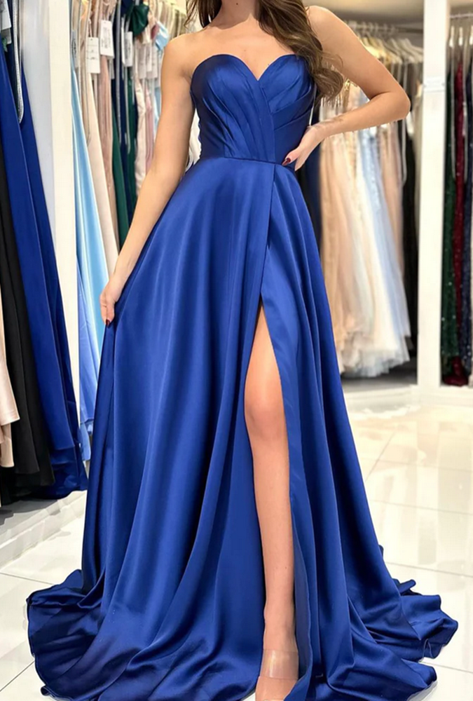Women Sweetheart Prom Dresses Long A-Line Strapless Evening Party Dress YPD007