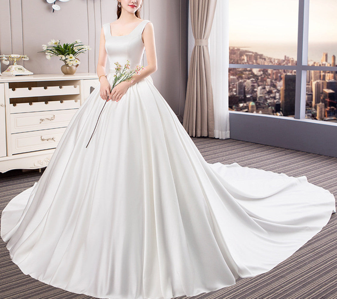 Women Satin Wedding Dresses Long A-Line Bridal Gowns YWD029