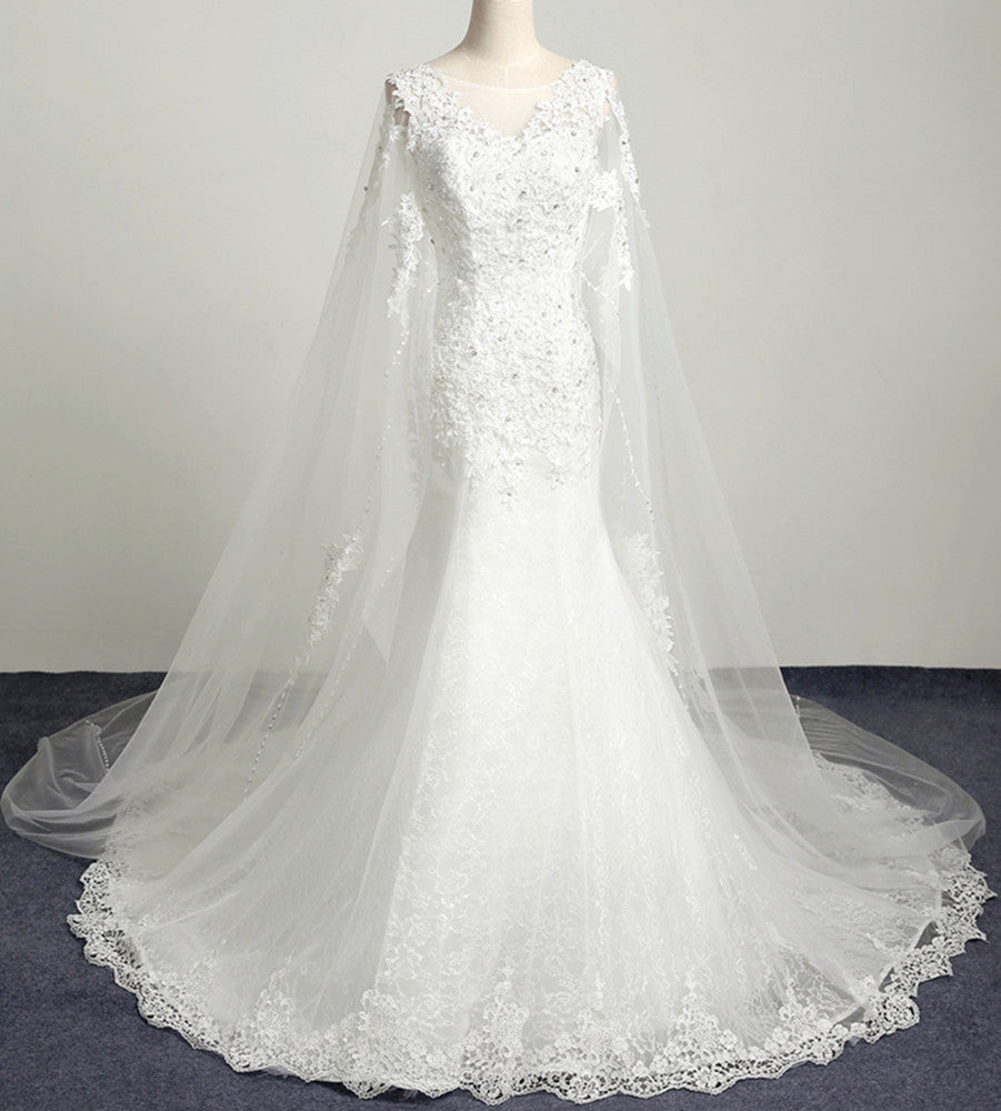 Women Mermaid Long Wedding Dresses Tulle Appliques Bridal Gowns YWD024