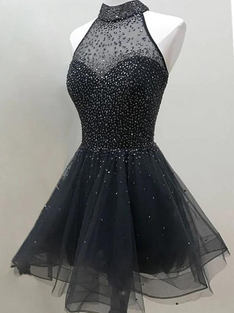 Women Beaded Prom Dresses Short Cocktail Gowns Girls Halter Homecoming Dresses Short Graduation Dress YHD277