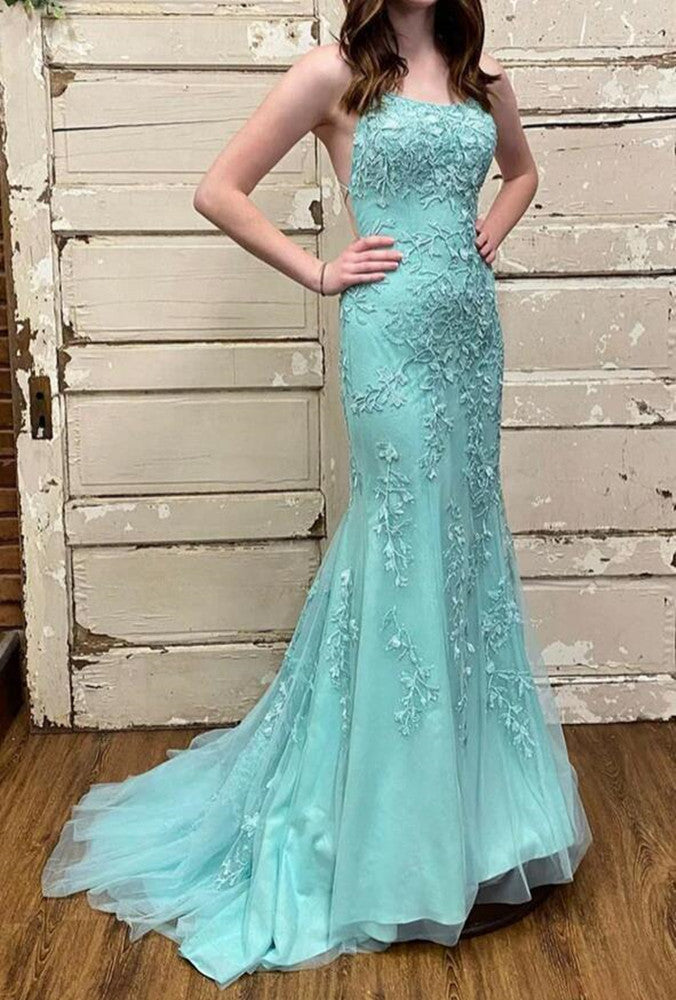 Women Mermaid Prom Dresses Long Tulle Appliques Evening Gowns Formal Party Dress YPD351
