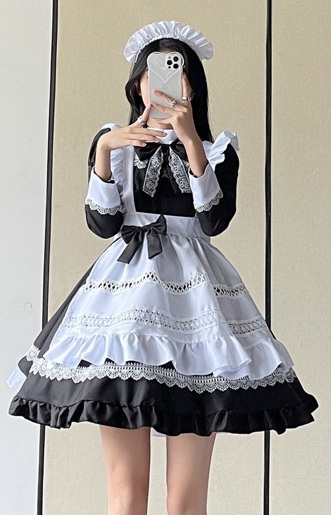 Anime Maid Cosplay Costume Dress for School Girls Halloween Maid Outfits Cute Lolita Dress YCC038
