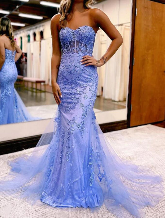 Women Tulle Appliques Prom Dresses Long Mermaid Evening Gowns Formal Party Dress YPD346