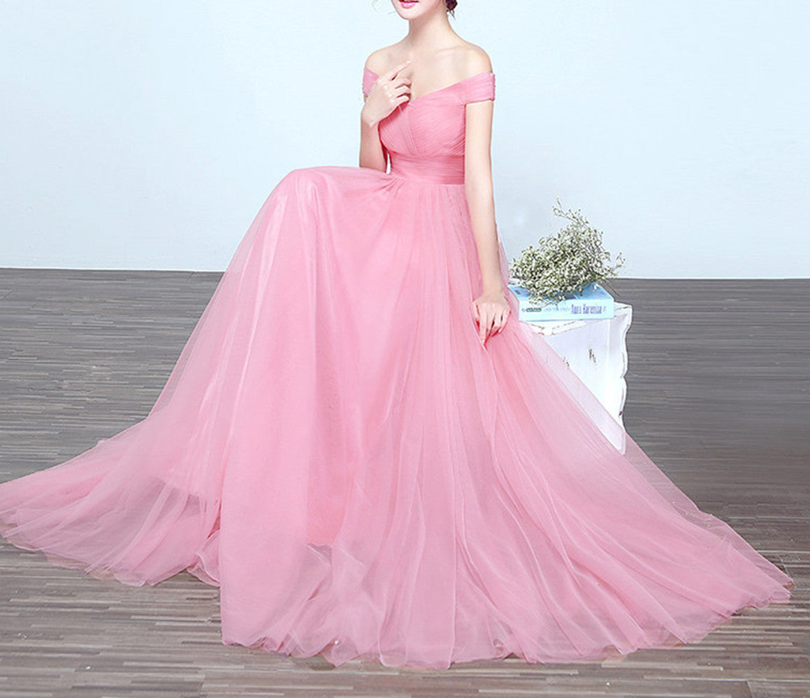 Women V-Neck Prom Dresses Long Tulle Evening Party Dress YPD247