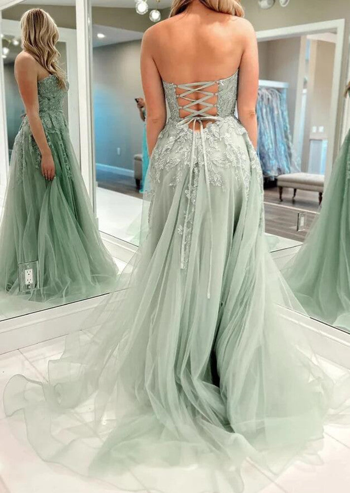 Women Tulle Appliques Prom Dresses Long Sweetheart Evening Gowns Formal Party Dress YPD364