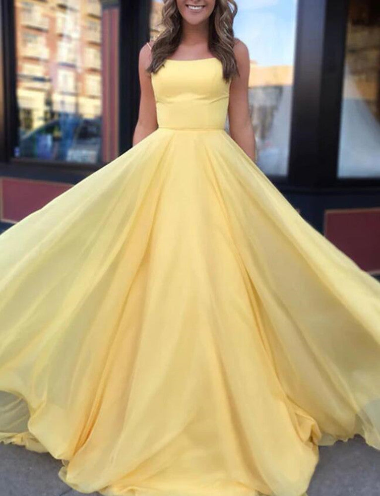 Women Spaghetti Straps Prom Dresses Long Chiffon Evening Gowns Formal Party Dress YPD358