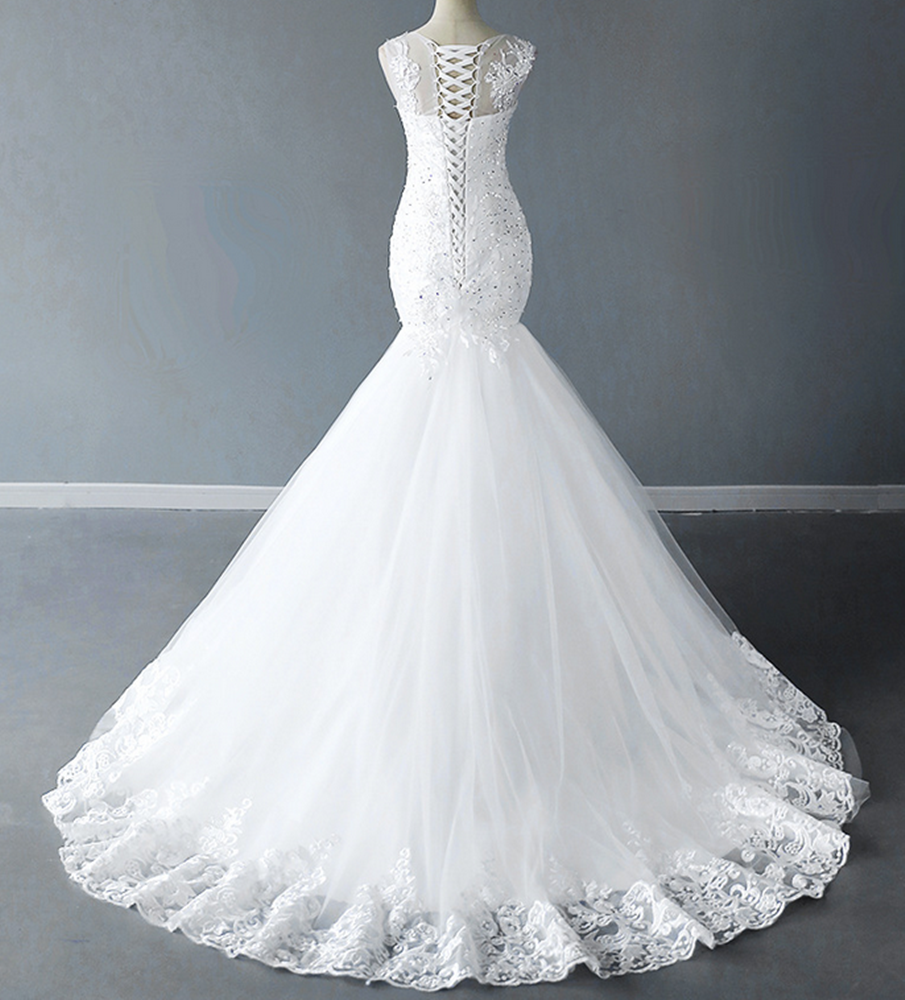 Women Mermaid Lace Wedding Dresses Long Appliques Bridal Gowns YWD008