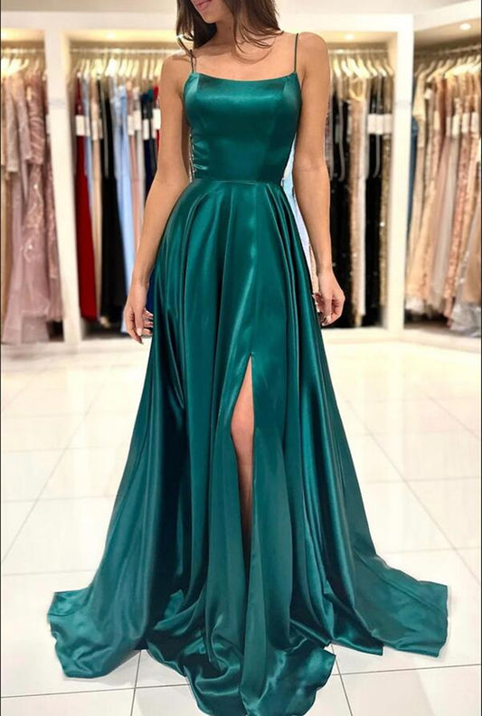 Women Simple Prom Dresses Long Side Slit Evening Gowns Formal Party Dress YPD308