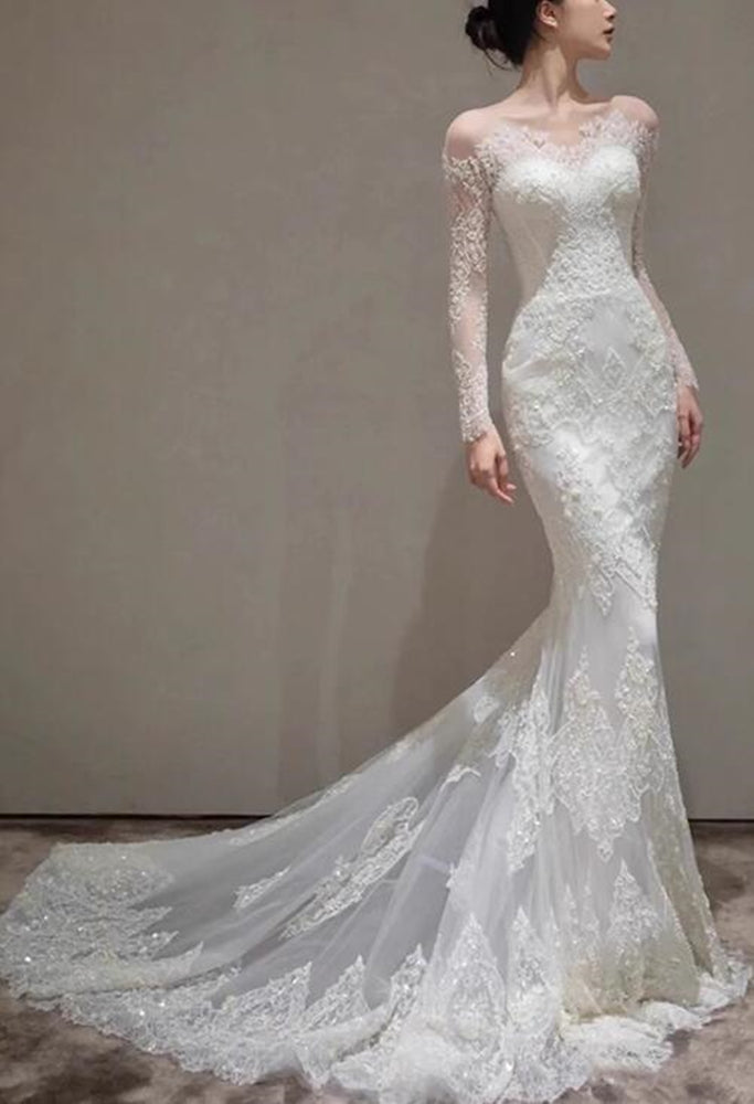Women Tulle Appliques Wedding Dresses Long Mermaid Bridal Gowns YWD041