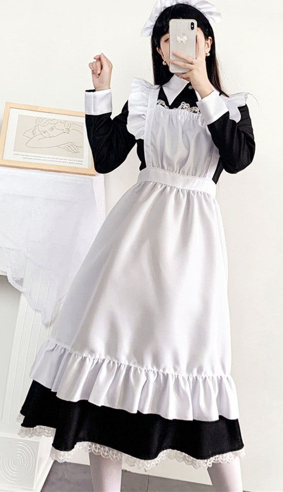Anime Maid Cosplay Costume Dress for School Girls Halloween Long Maid Outfits Cute Lolita Dress YCC064