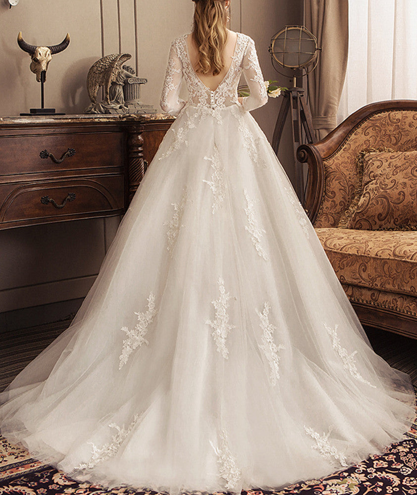 Women A-Line Lace Wedding Dresses Long Appliques Bridal Gowns YWD017