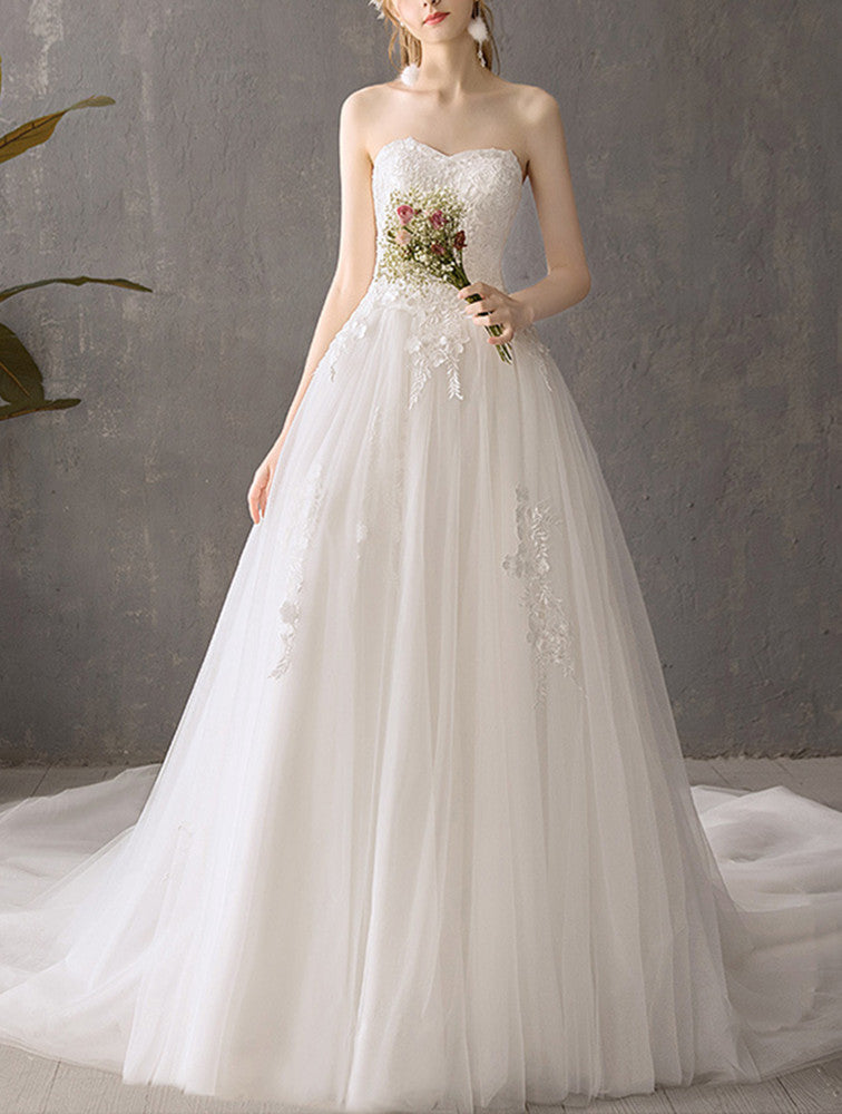 Women Tulle Appliques Wedding Dresses Long Sweetheart Bridal Gowns YWD031