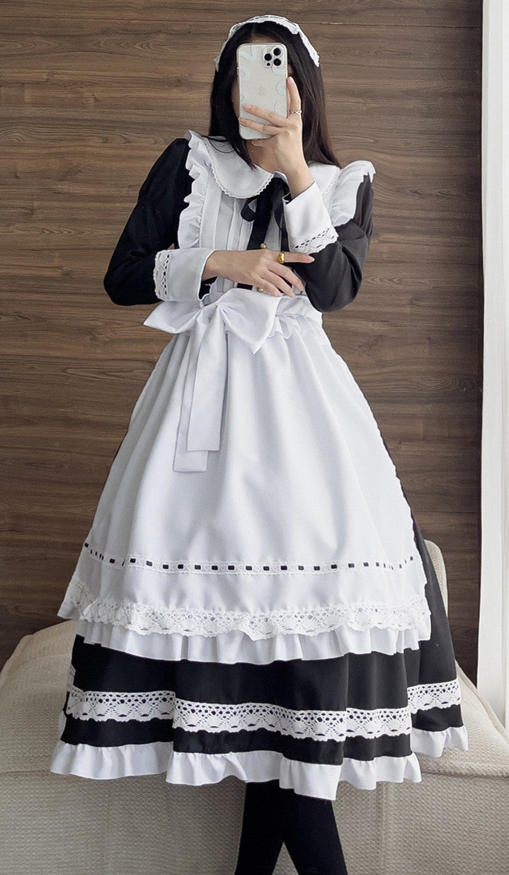 Anime Maid Cosplay Costume Dress for School Girls Halloween Long Maid Outfits Cute Lolita Dress YCC010
