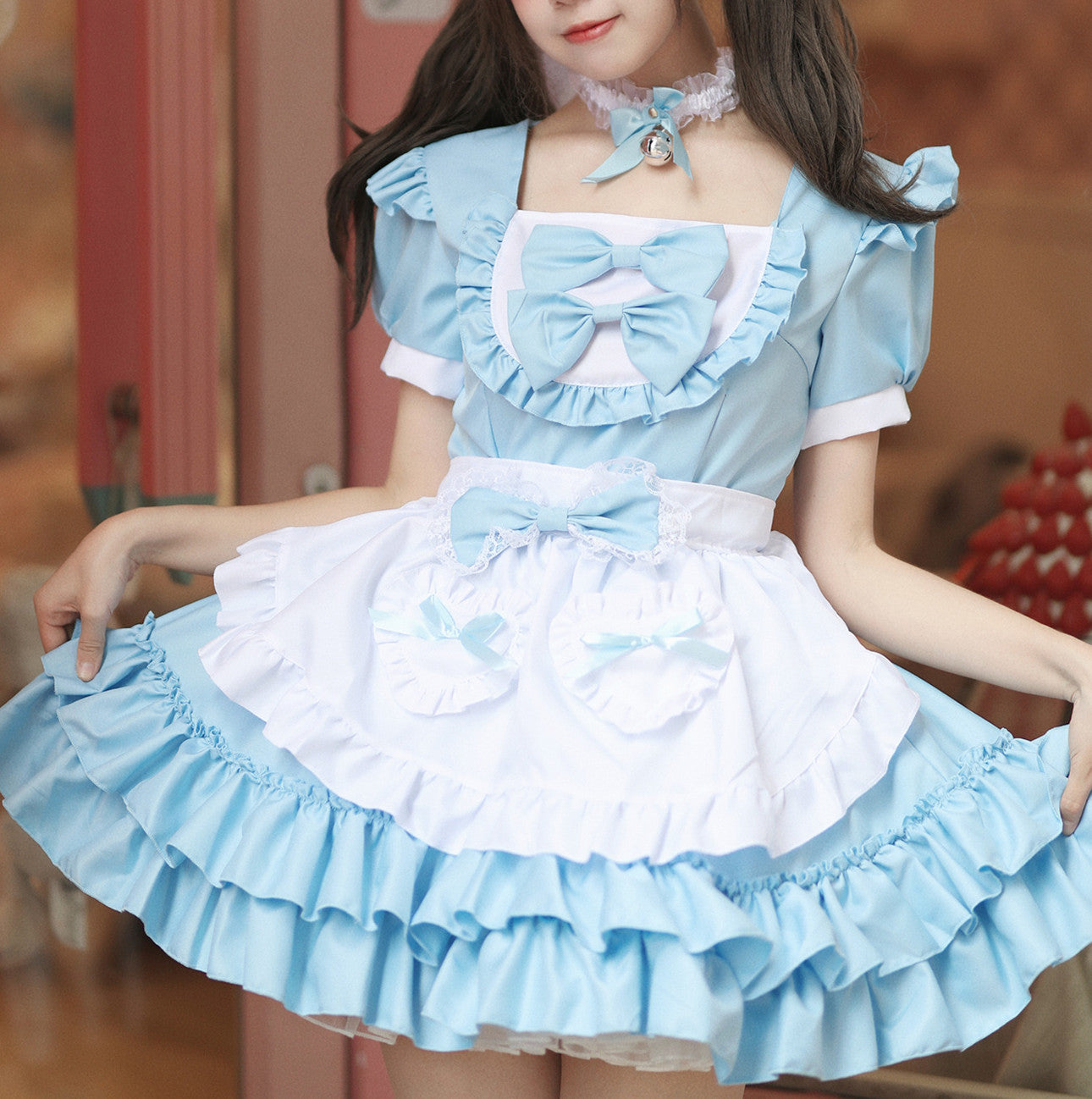 Anime Maid Cosplay Costume Dress for School Girls Halloween Maid Outfits Cute Lolita Dress YCC019