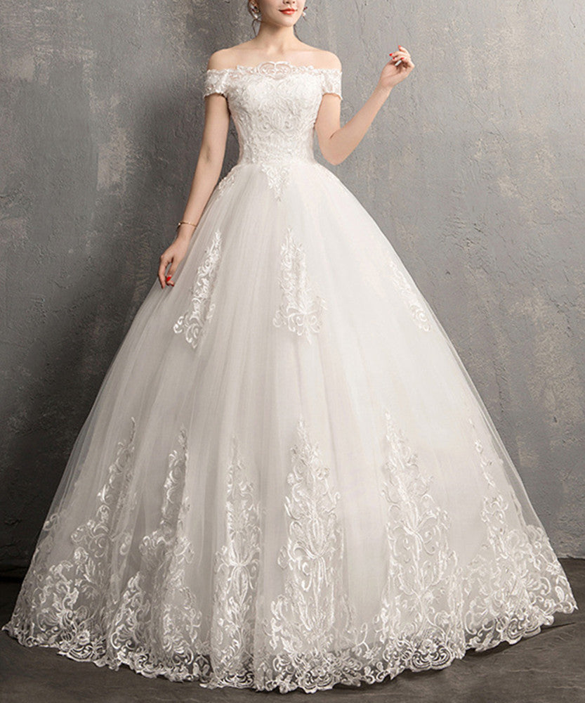 Women A-Line Appliques Wedding Dresses Off-Shoulder Long Bridal Gowns YWD026