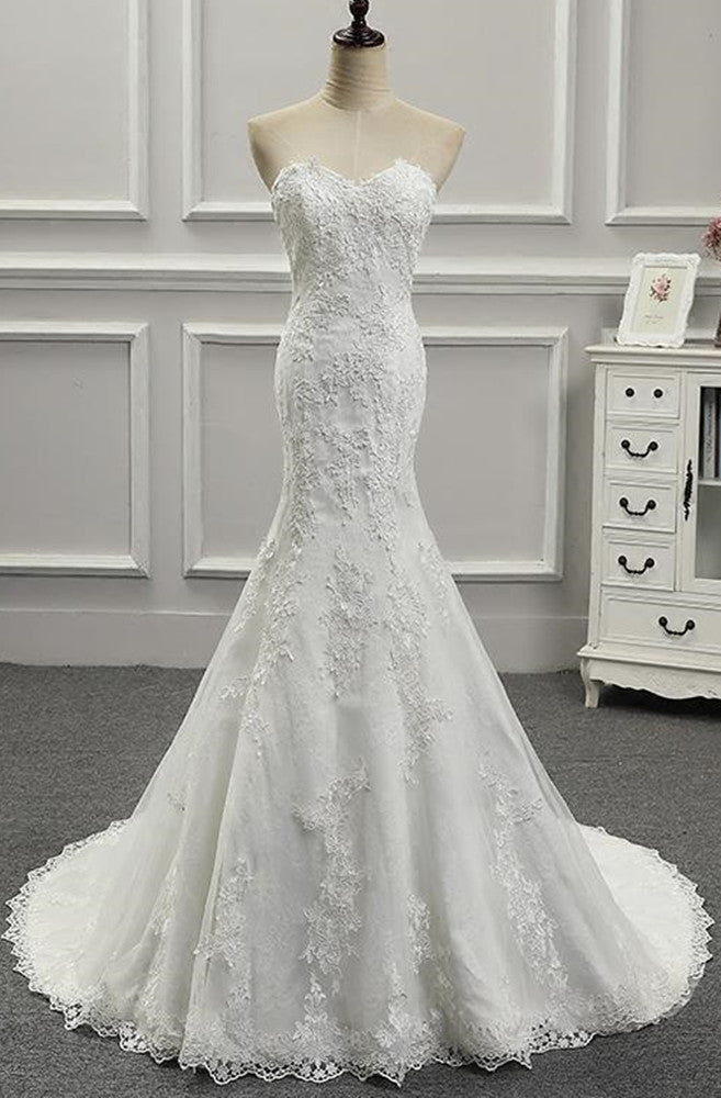 Women Mermaid Appliques Wedding Dresses Long Sweetheart Bridal Gowns YWD013
