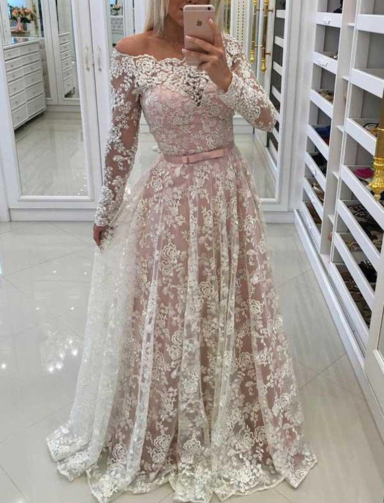 Women Lace Prom Dresses Long A-Line Evening Gowns Formal Party Dress YPD341