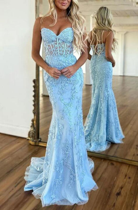 Women Mermaid Prom Dresses Long Appliques Evening Gowns Formal Party Dress YPD307