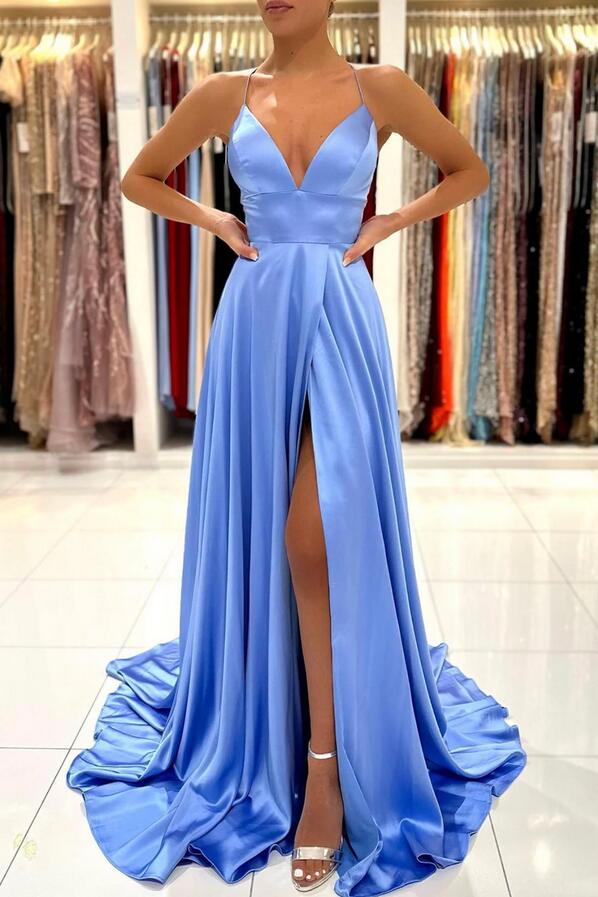 Women Simple Backless Prom Dresses Long Side Slit Evening Gowns Formal Party Dress YPD311