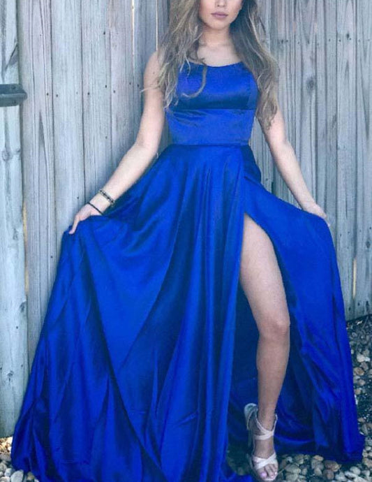 Women Royal Blue Prom Dresses Long Side Slit Evening Gowns Formal Party Dress YPD342