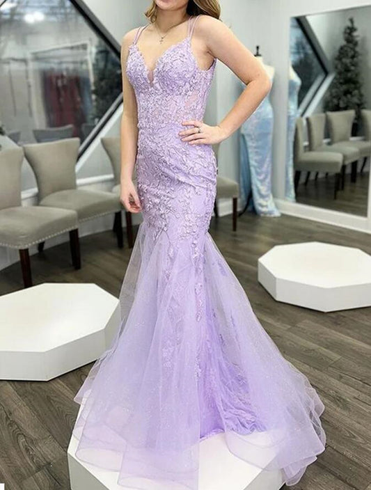 Women Tulle Appliques Prom Dresses Long Mermaid Evening Gowns Formal Party Dress YPD397