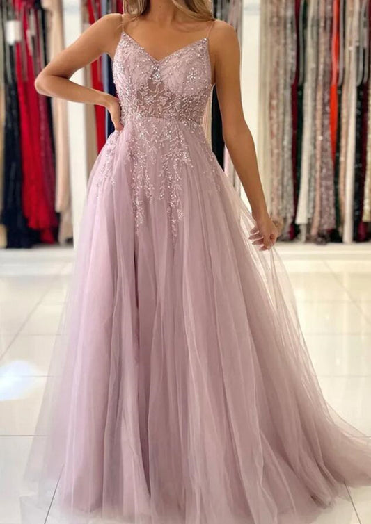 Women Tulle Beaded Prom Dresses Long A-Line Evening Gowns Formal Party Dress YPD347