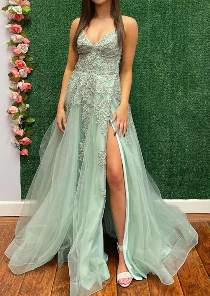 Women Lace Prom Dresses Long Side Slit Evening Gowns Formal Party Dress YPD376