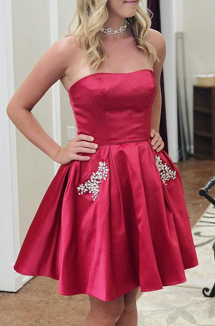 Women Beads Prom Dresses Short Cocktail Gowns Girls Satin Homecoming Dresses Short Graduation Dress YHD113