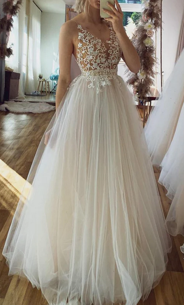 Women A-Line Prom Dresses Long Lace Appliques Evening Party Dress YPD057