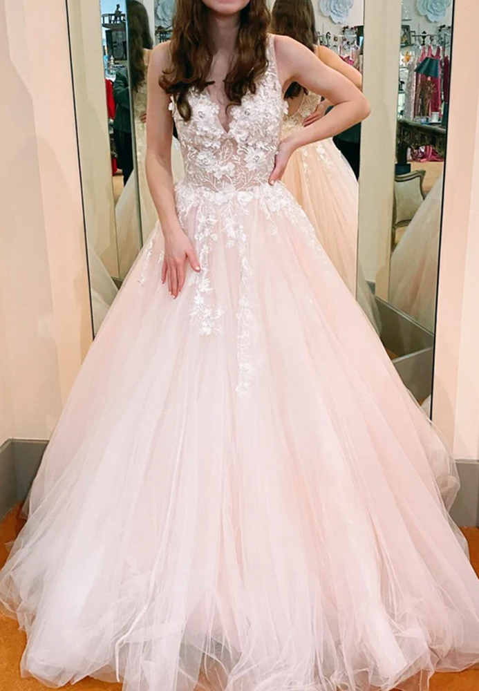 Women A-Line Prom Dresses Long Lace Appliques Evening Party Dress YPD059