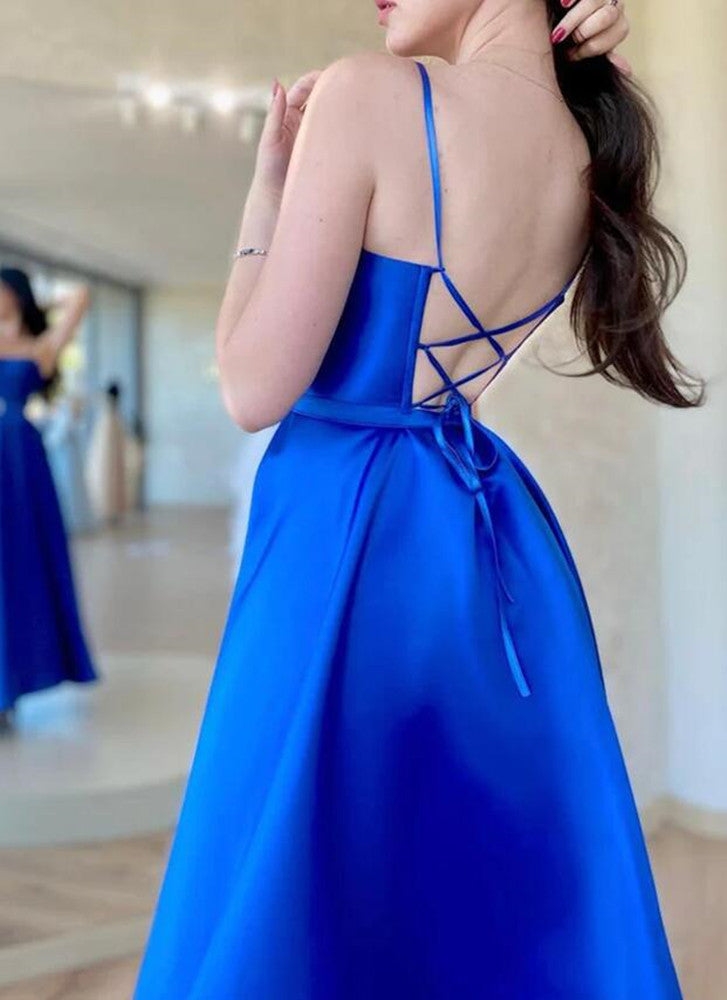 Women Royal Blue Prom Dresses Long Satin Evening Gowns Formal Party Dress YPD407
