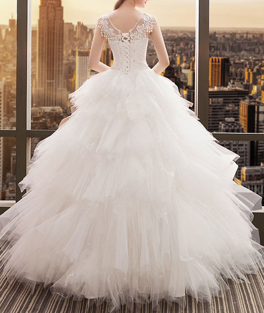 Women Tulle Beadings Wedding Dresses Long Princess Bridal Gowns YWD032