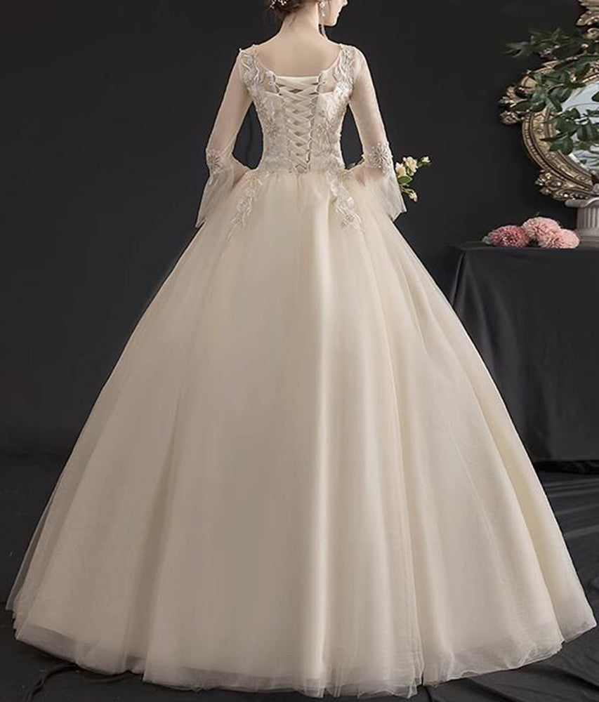 Women Tulle Appliques Wedding Dresses Long A-Line Bridal Gowns YWD035
