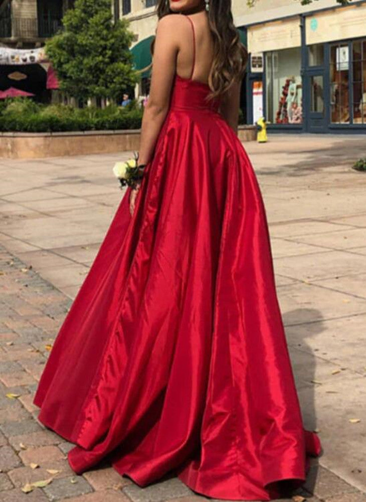 Women Satin Prom Dresses Long V-Neck Evening Gowns Formal Party Dress YPD326