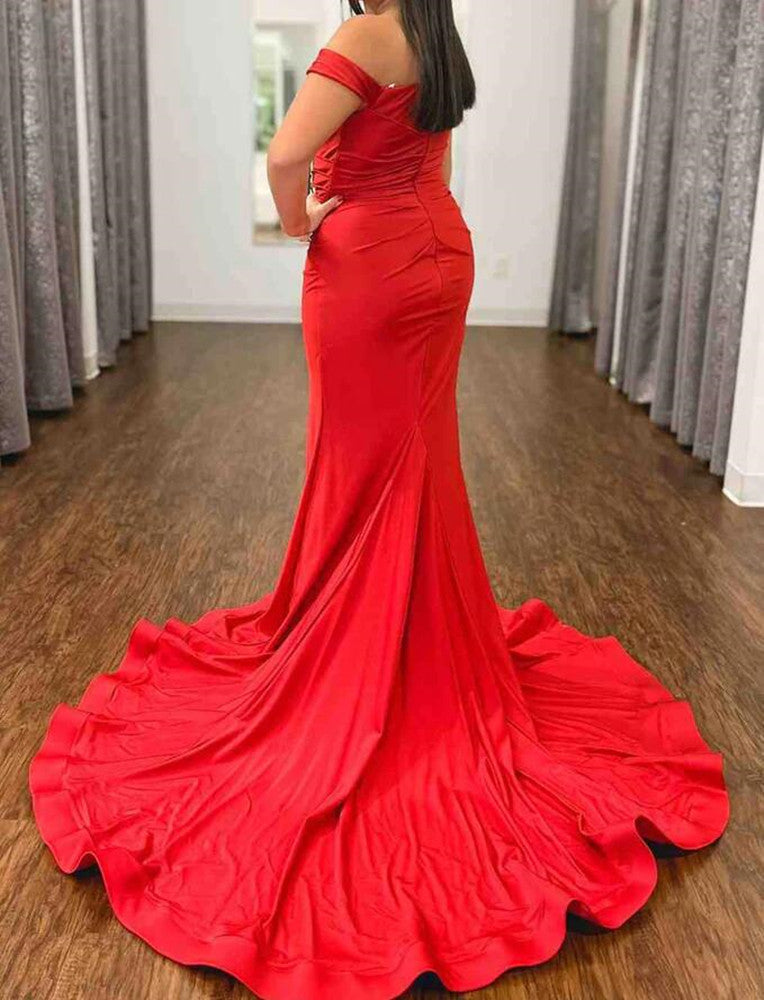 Women Simple Red Prom Dresses Long Mermaid Evening Gowns Formal Party Dress YPD391