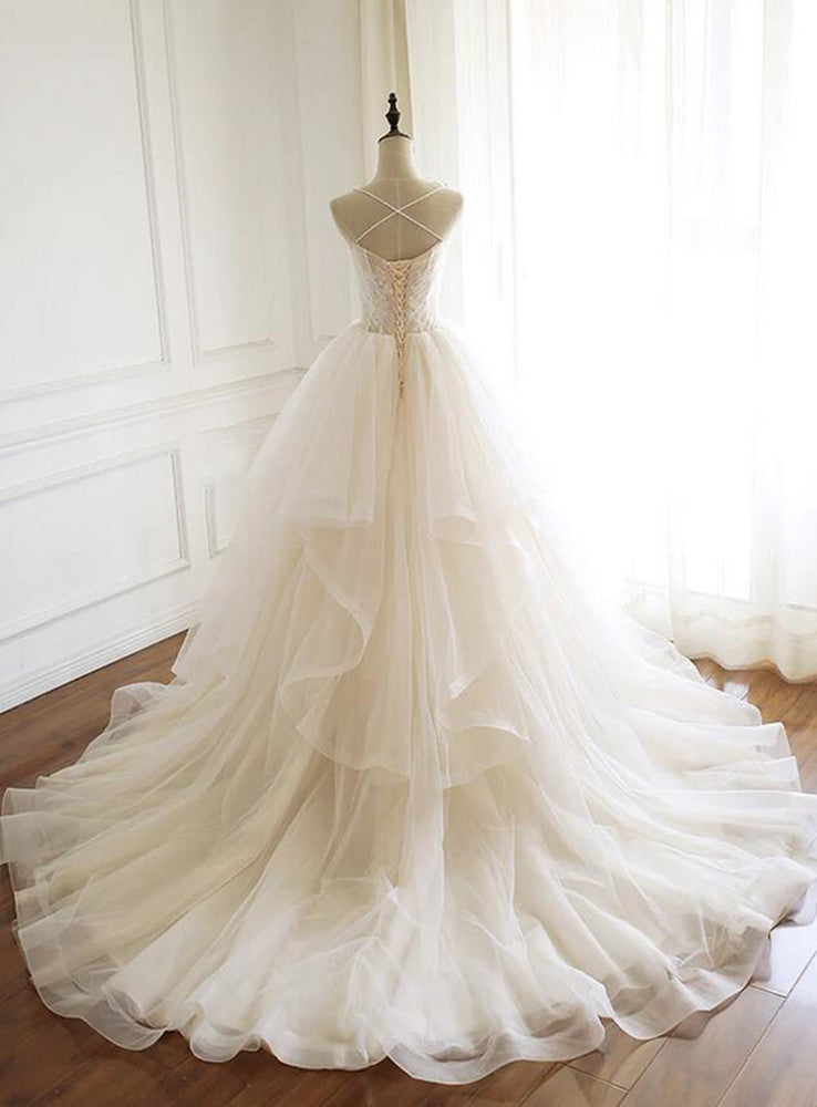 Women A-Line Wedding Dresses Long Tulle Appliques Bridal Gowns YWD071