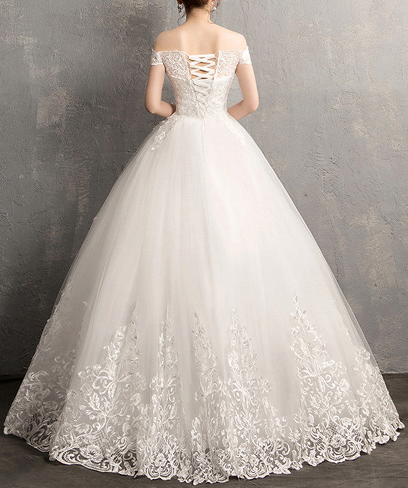 Women A-Line Appliques Wedding Dresses Off-Shoulder Long Bridal Gowns YWD026