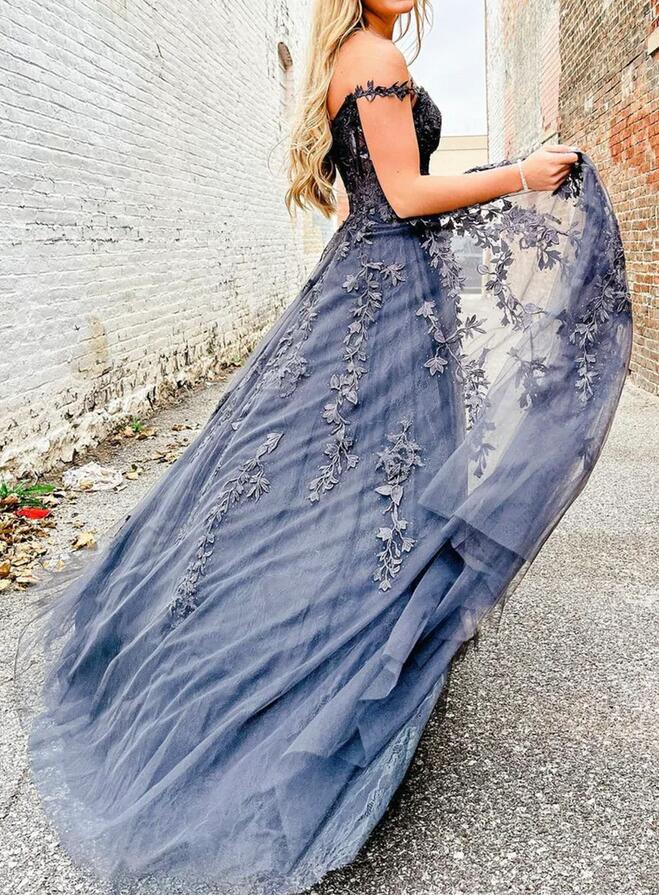 Women Black Appliques Prom Dresses Long Off Shoulder Evening Gowns Formal Party Dress YPD355
