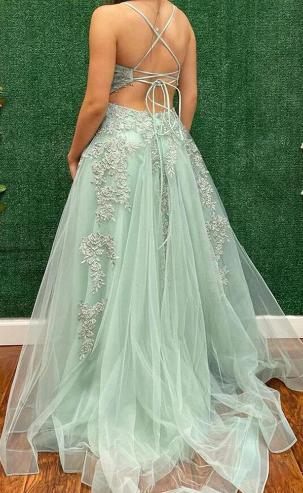 Women Lace Prom Dresses Long Side Slit Evening Gowns Formal Party Dress YPD376