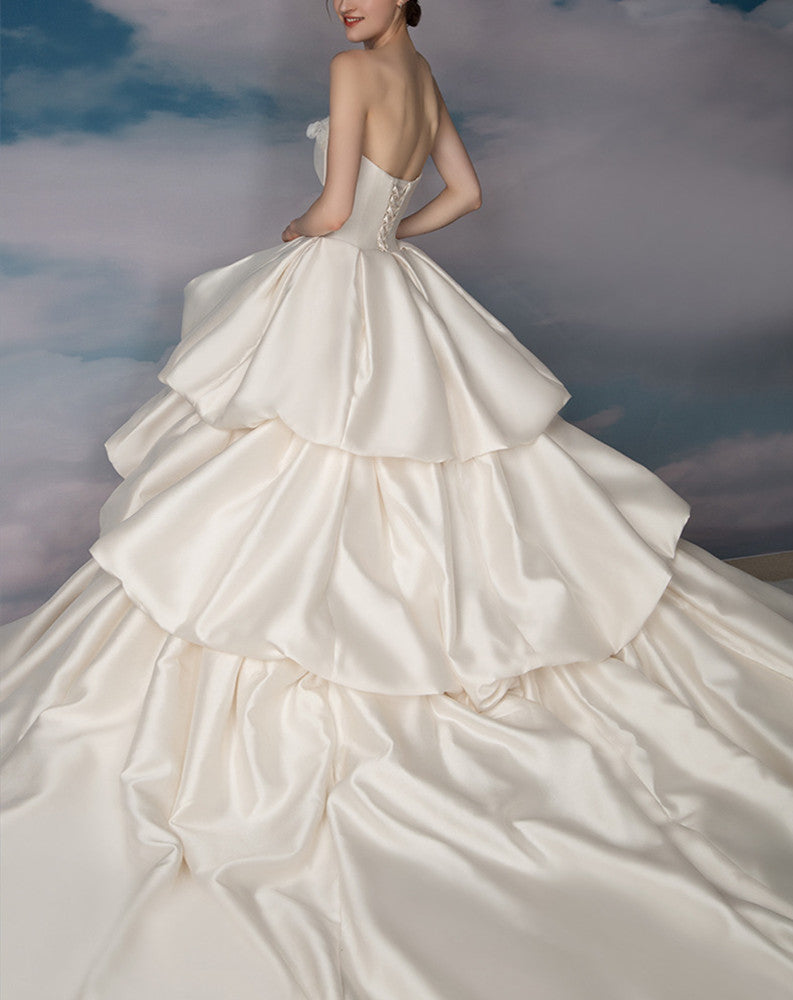 Women Satin and Tulle Wedding Dresses Long A-Line Bridal Gowns YWD069
