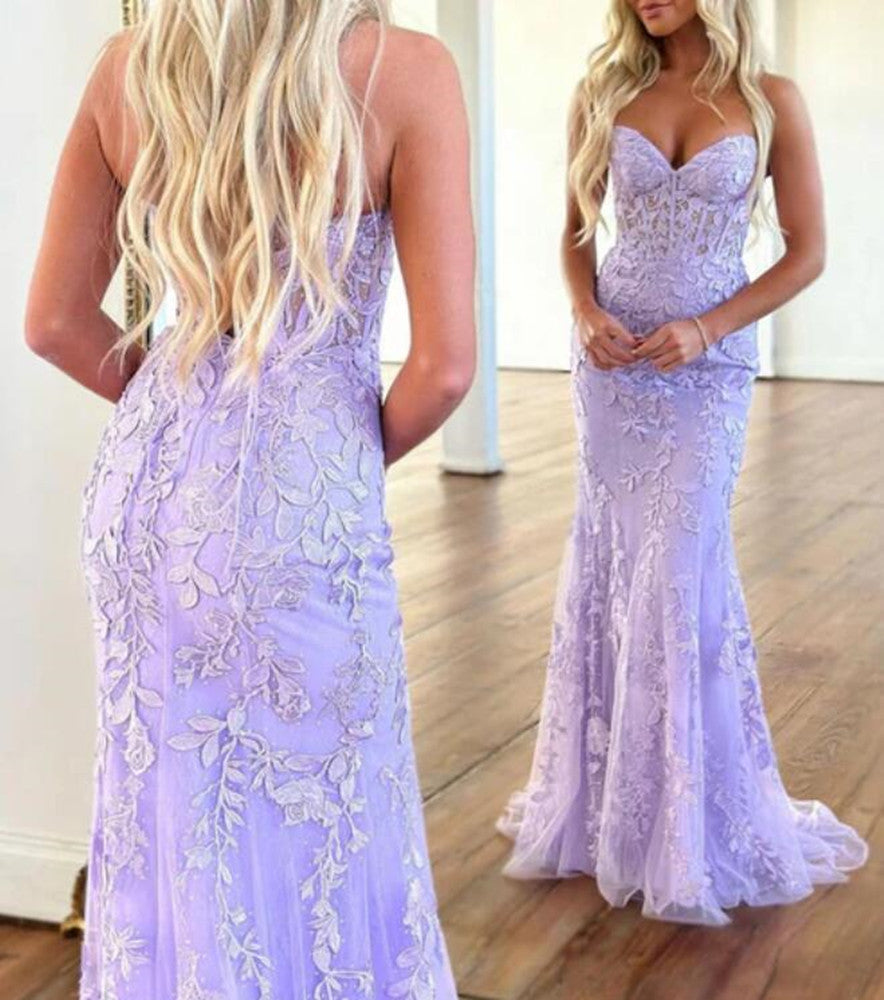 Women Lace Prom Dresses Long Appliques Evening Gowns Formal Party Dress YPD299