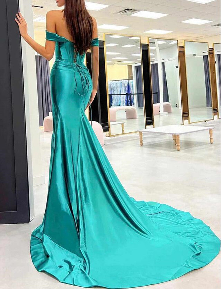 Women Mermaid Prom Dresses Off Shoulder Long Side Slit Evening Gowns Formal Party Dress YPD302