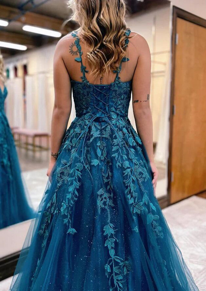 Women Tulle Appliques Prom Dresses Long A-Line Evening Gowns Formal Party Dress YPD345