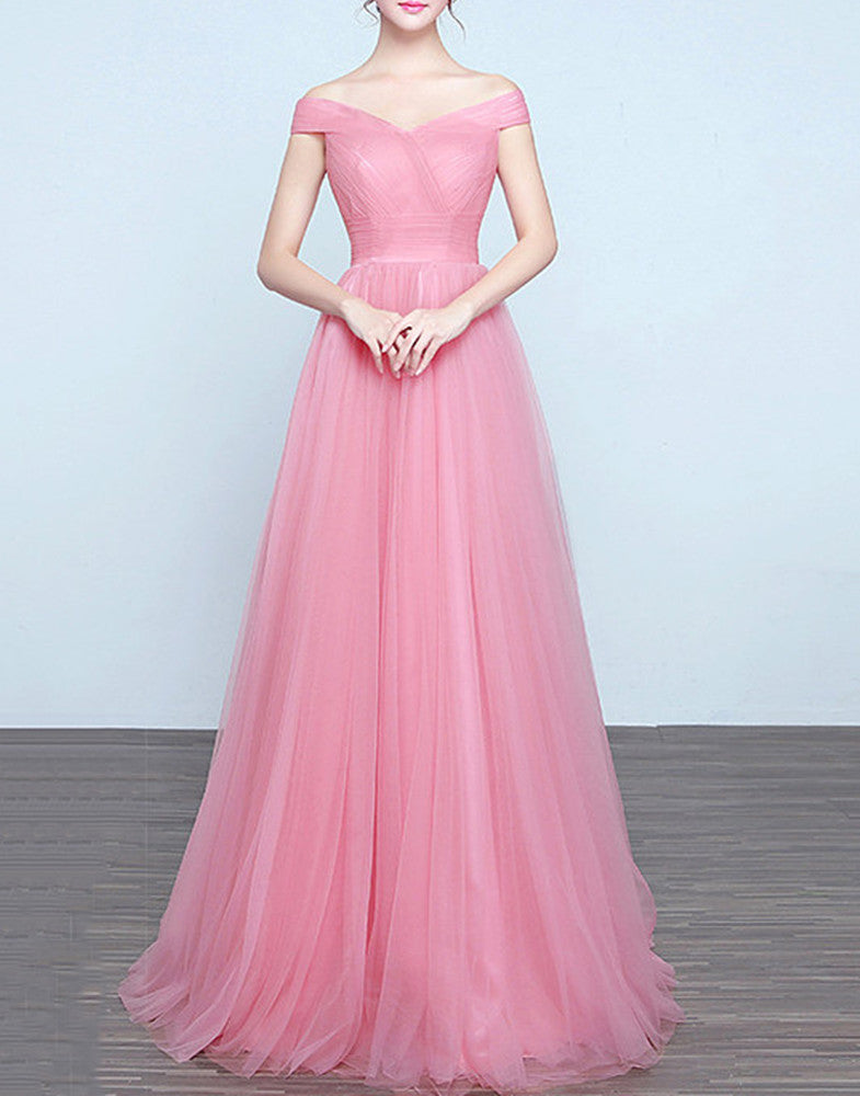Women V-Neck Prom Dresses Long Tulle Evening Party Dress YPD247