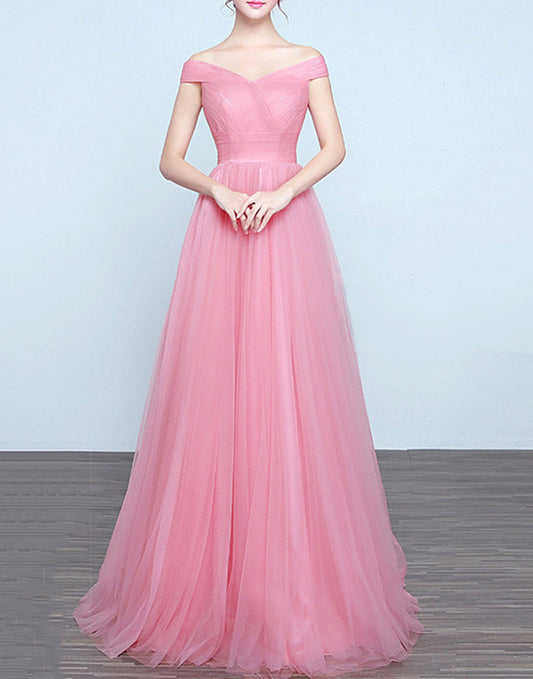 Women V-Neck Prom Dresses Long Tulle Evening Party Dress YPD247
